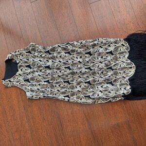 Beaded Black Dress with Gold Swirl Embellishment